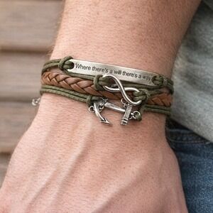 Vintage Leather Cord Bracelet Anchor Infinity Charm Multicolor Fashion Jewelry